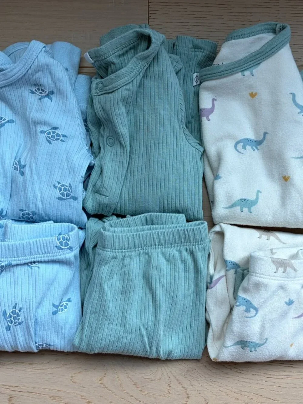 MORI Ribbed Bamboo Pajama Set Bundle 2T/3T Dino, Turtle, Zebra